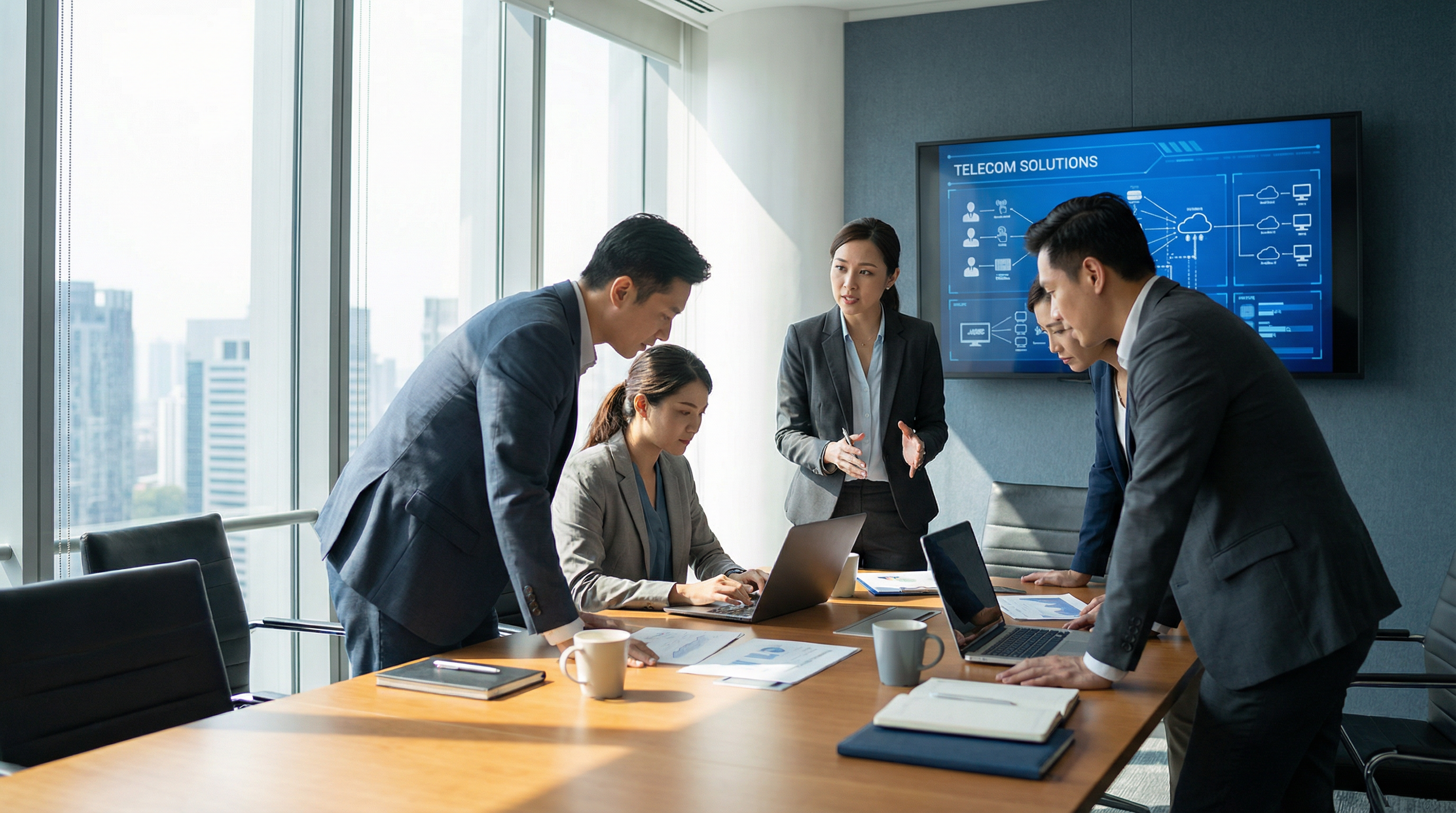 Équipe Your Best Solutions en réunion stratégique sur solutions télécom VoIP et IVR